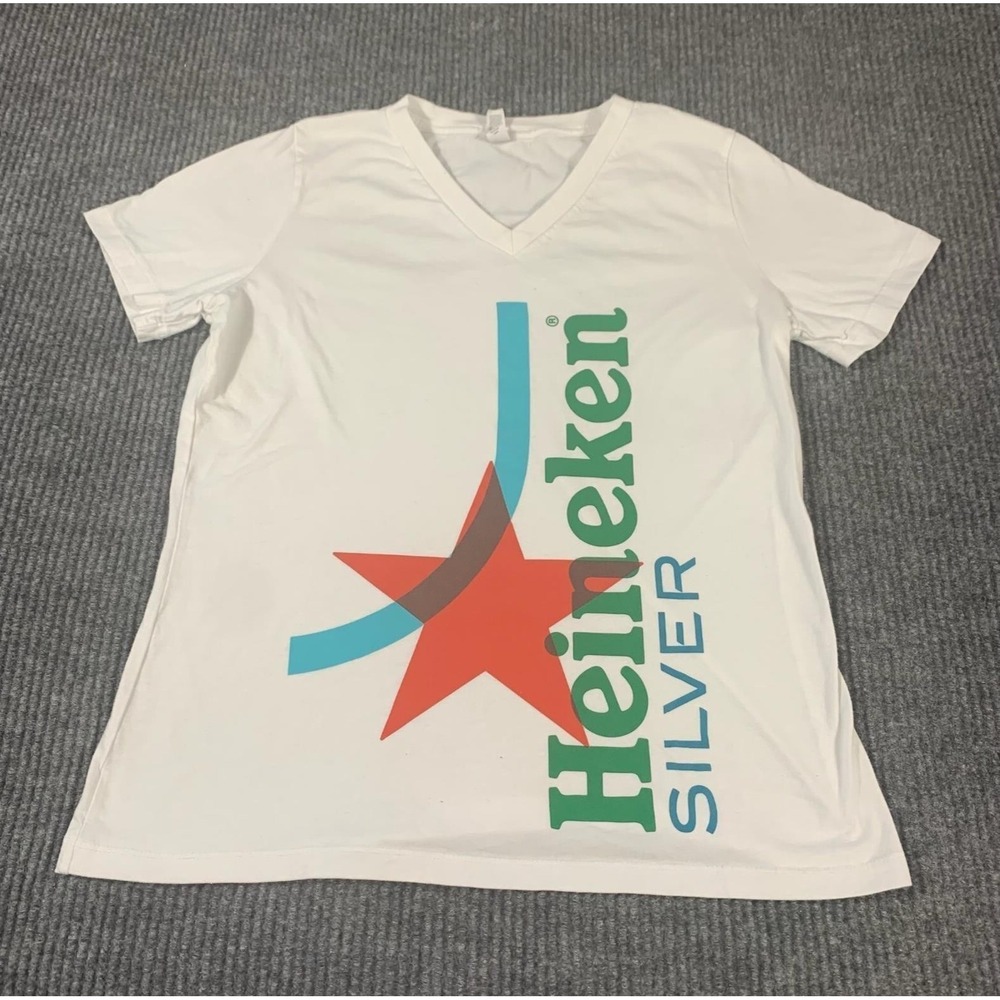 Bella Canvas T Shirt Womens Medium White Heineken Silver Beer Top Bartender Euro